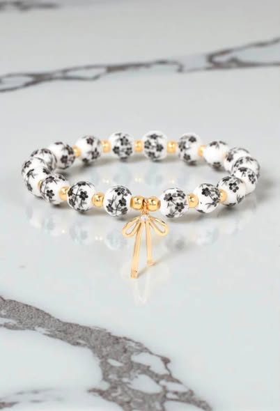 Floral Bead Stretch bracelet with bow