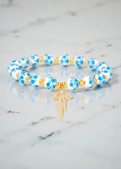 Floral Bead Stretch bracelet with bow