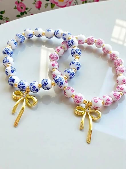 Floral Bead Stretch bracelet with bow