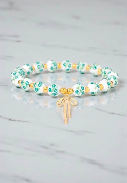 Floral Bead Stretch bracelet with bow