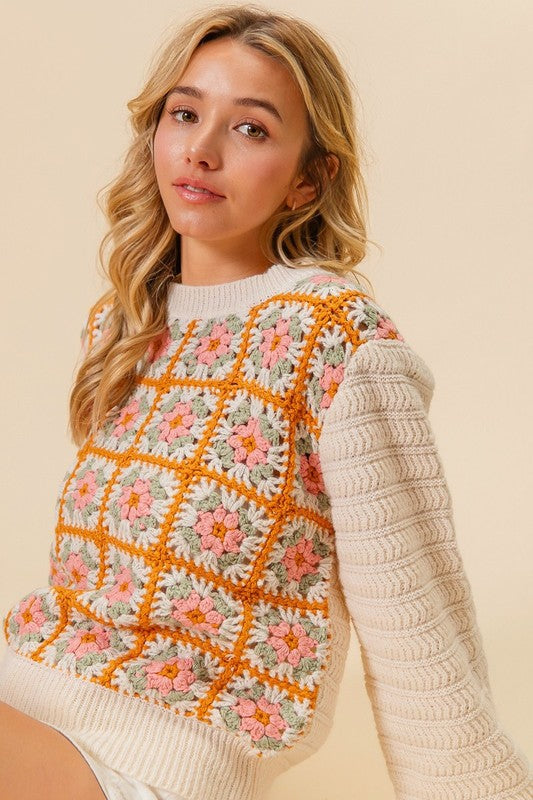 Floral Granny Square Sweater