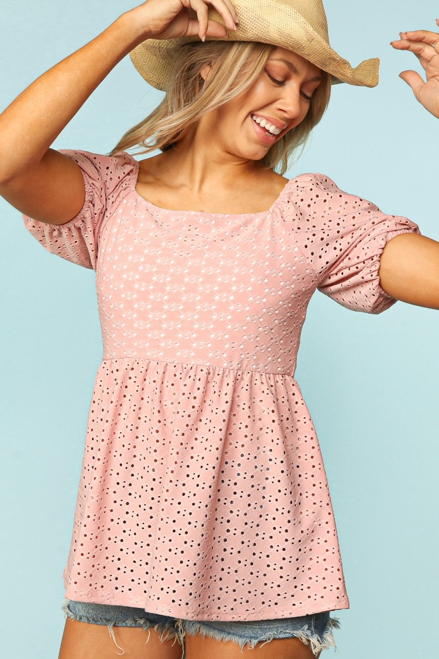 Blush Eyelet Babydoll Top