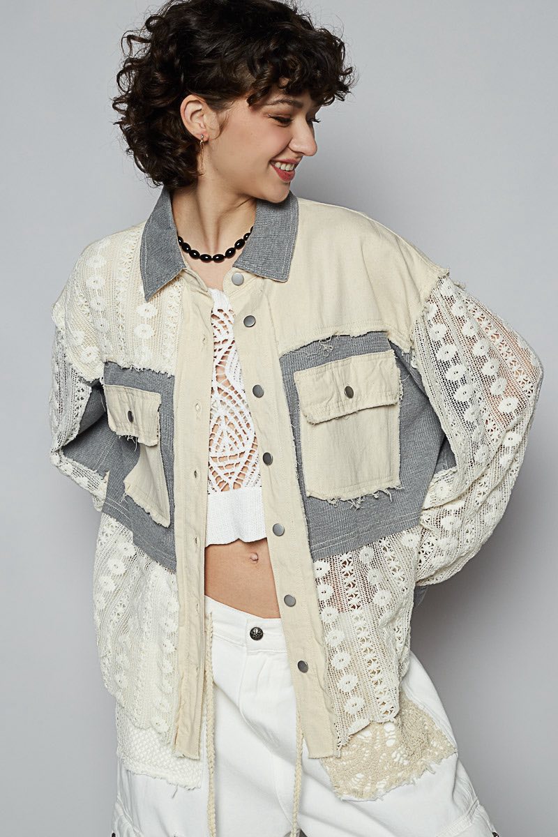 French Terry and Lace Shacket