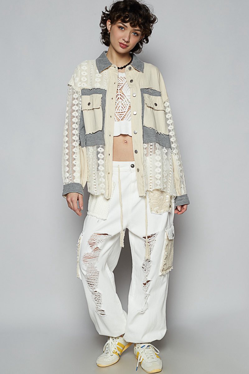 French Terry and Lace Shacket