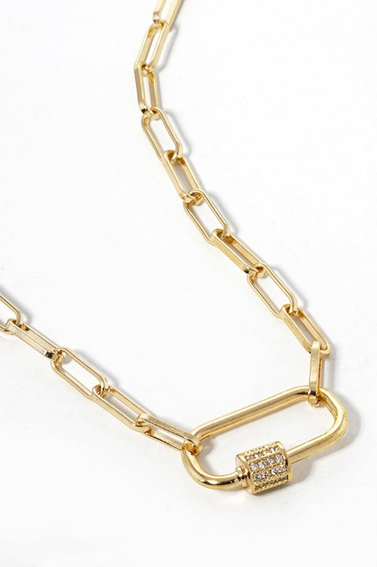 Paperclip Chain with CZ Carabiner