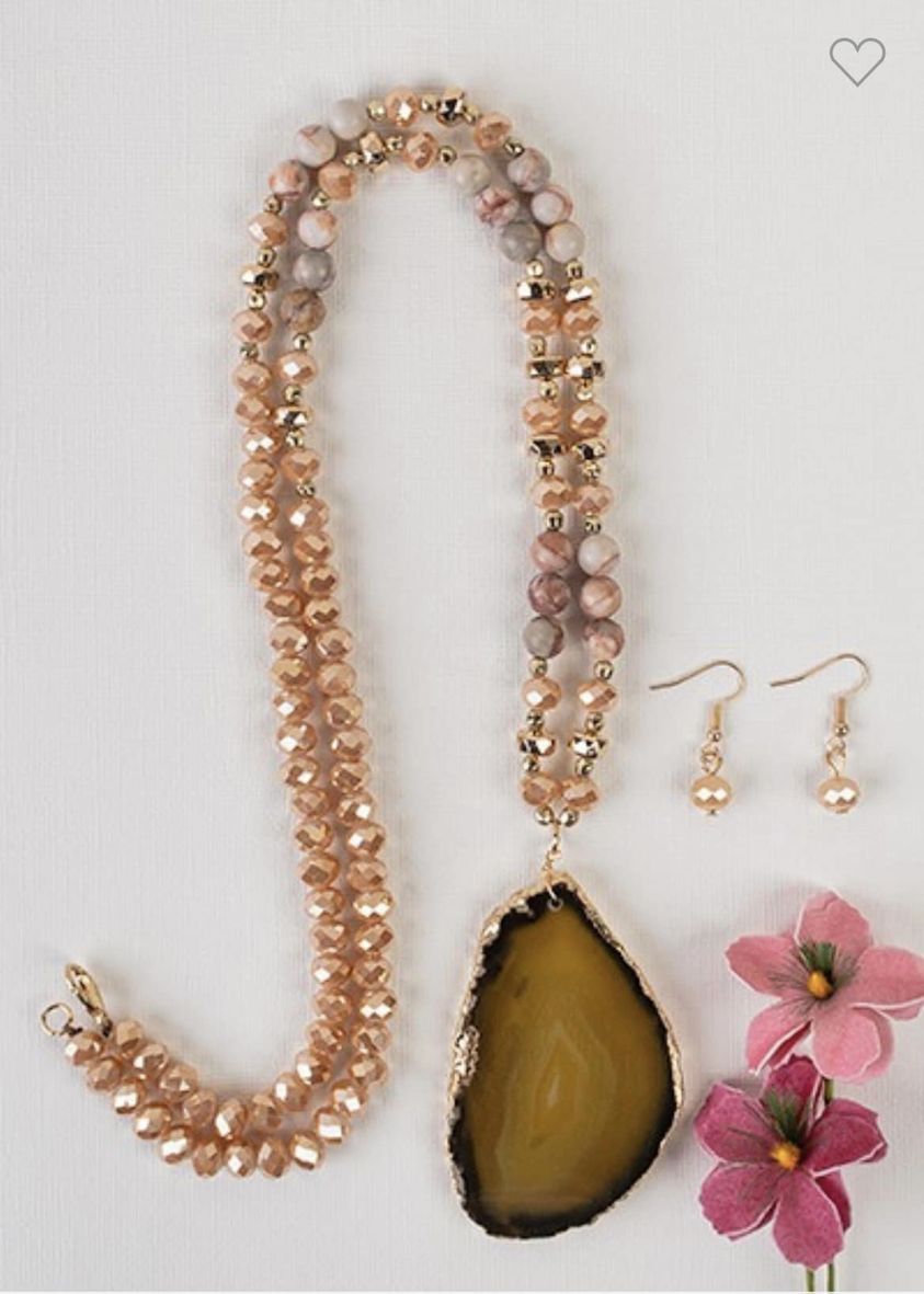 Natural gold stone with gold foiled edges Necklace and earring set