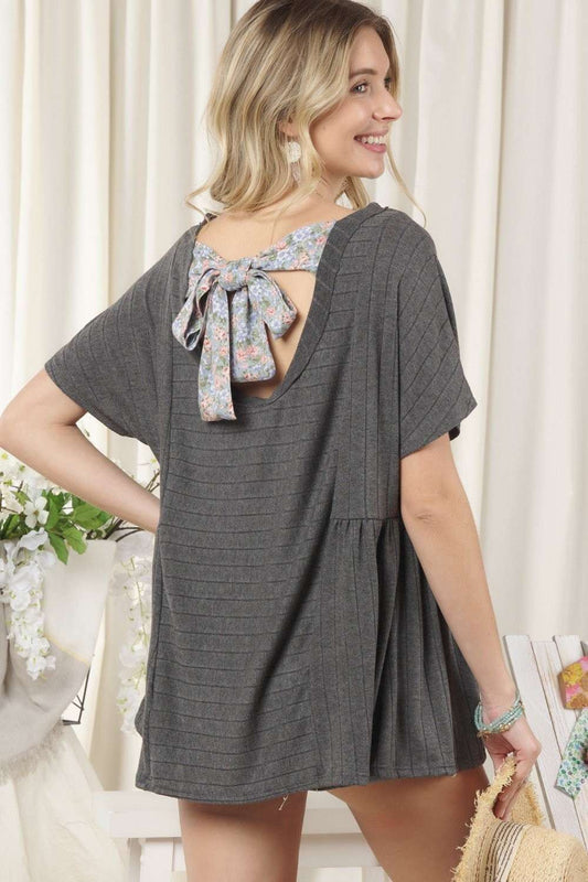 Gray baby doll bow-back Top