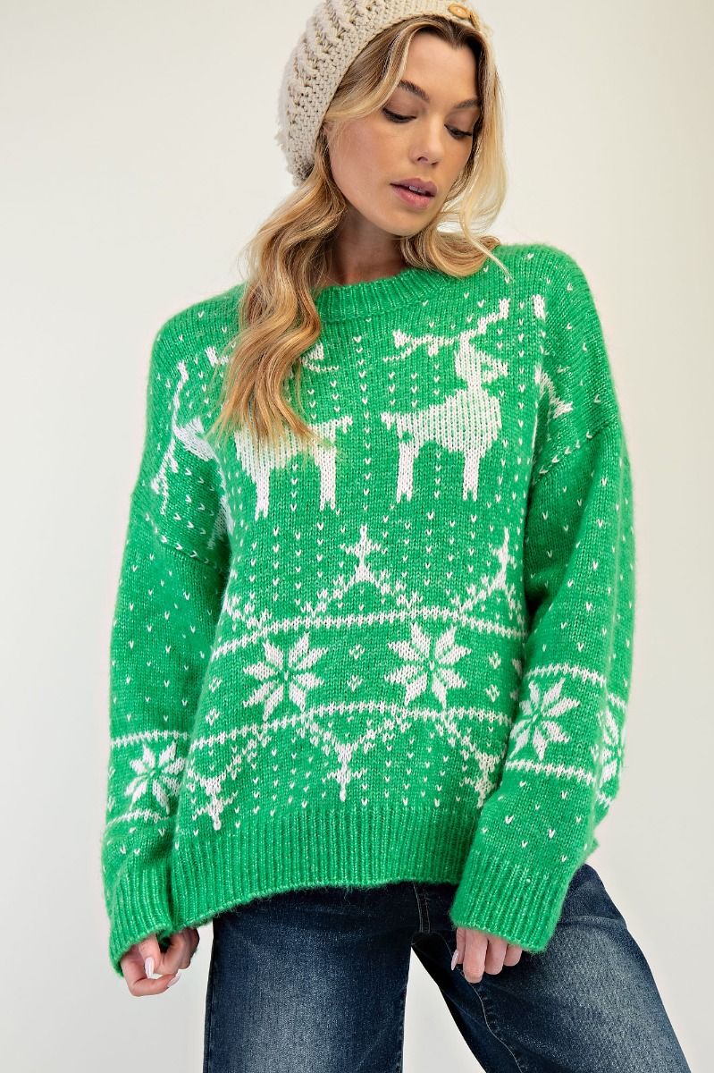 Green Reindeer Sweater