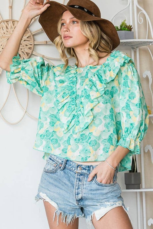 Green Ruffled Top
