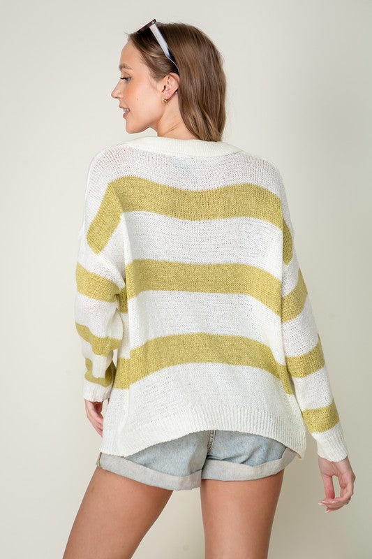 Green Striped Polo Sweater