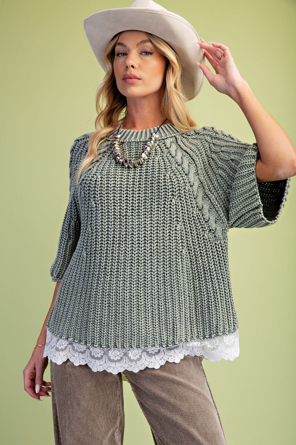Chunky Lace Trim Sweater