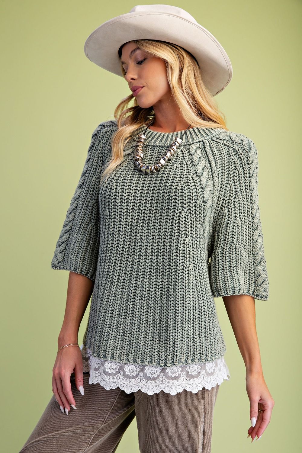 Chunky Lace Trim Sweater