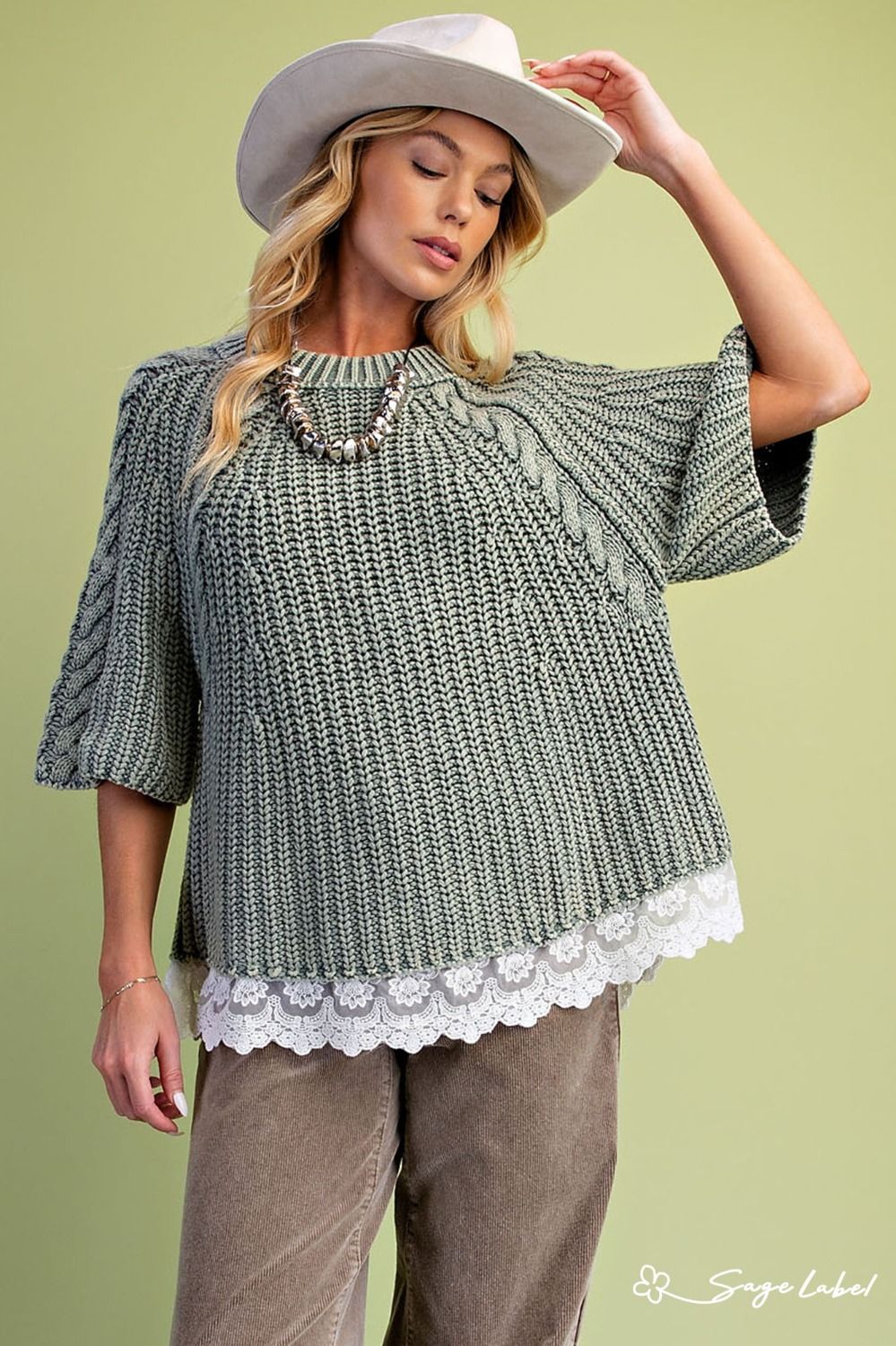 Chunky Lace Trim Sweater