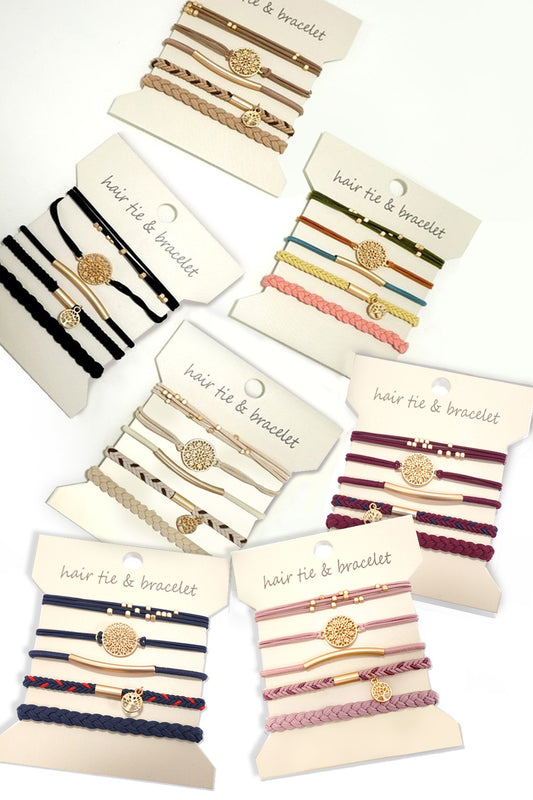 Hair Tie Bracelet Set Gold Accents