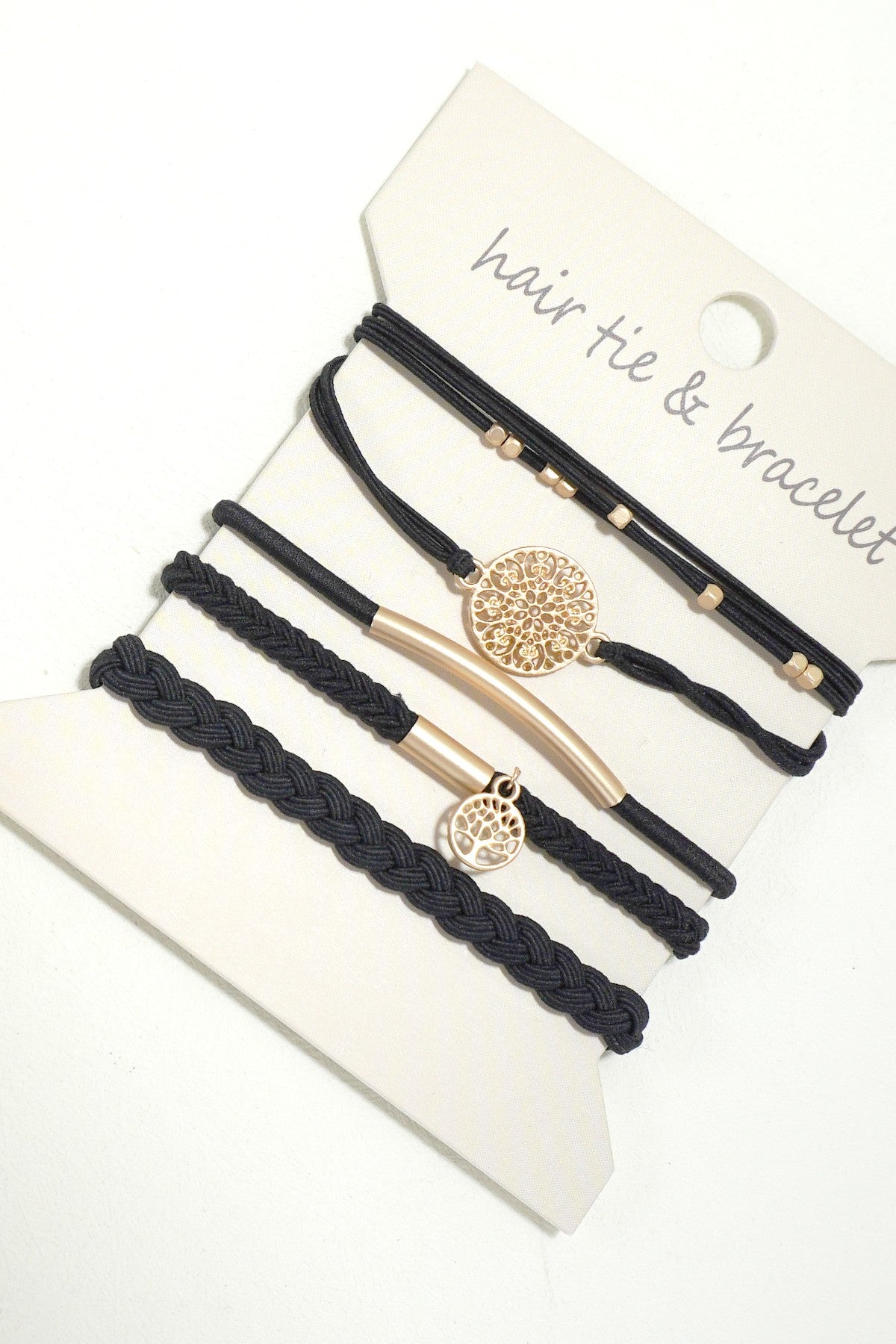 Hair Tie Bracelet Set Gold Accents
