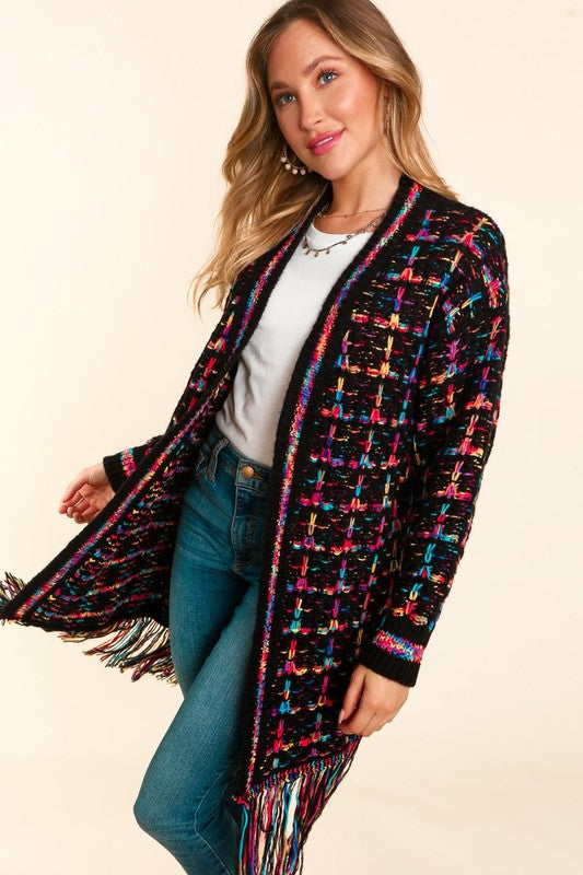 Multi color fringe cardi