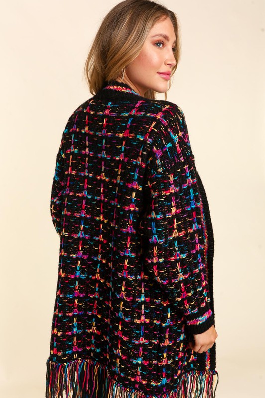 Multi color fringe cardi