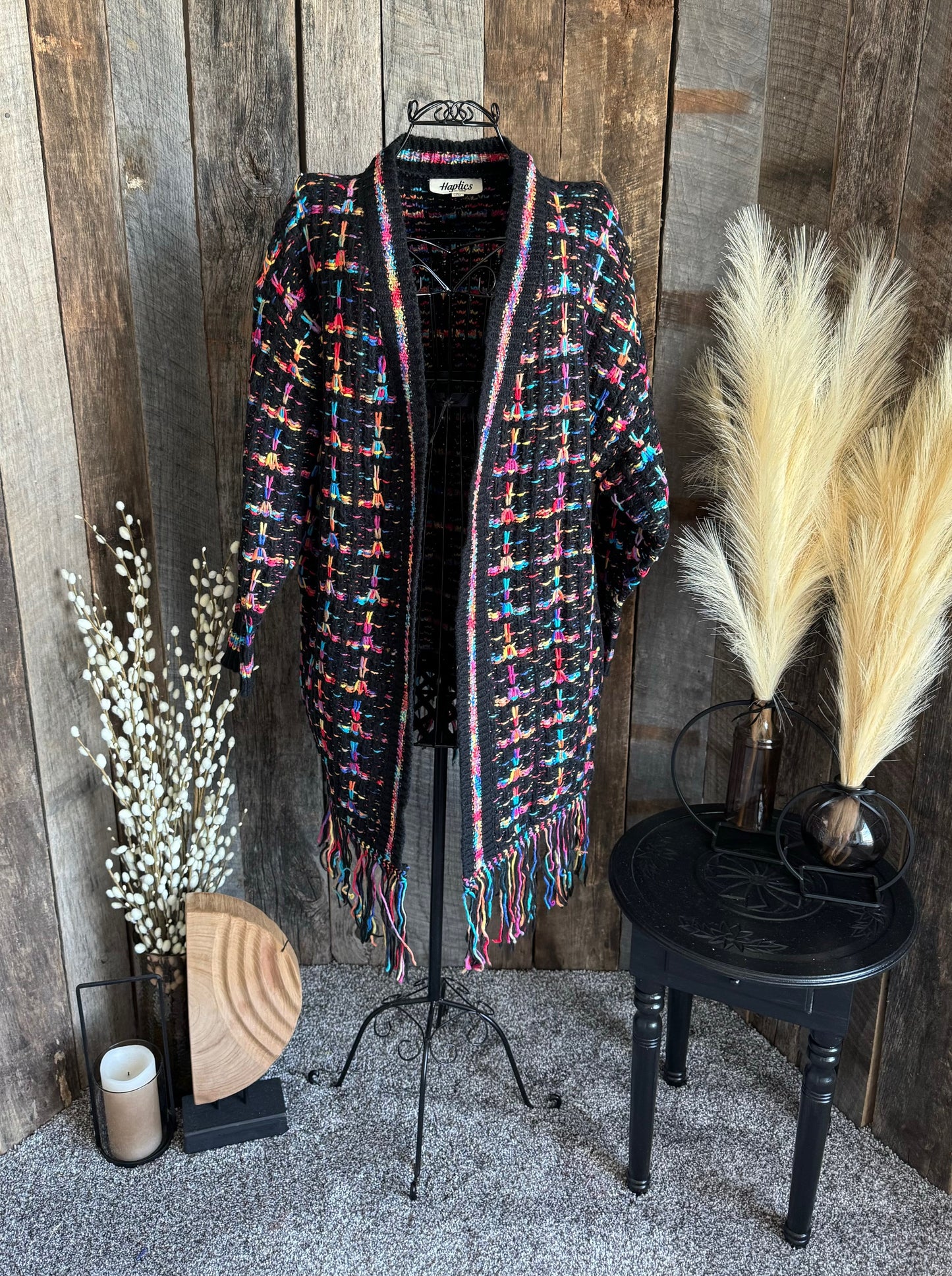 Multi color fringe cardi