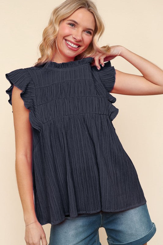 Crinkle Flutter Sleeve Top