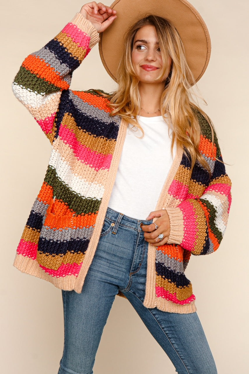 Chunky striped knit cardi