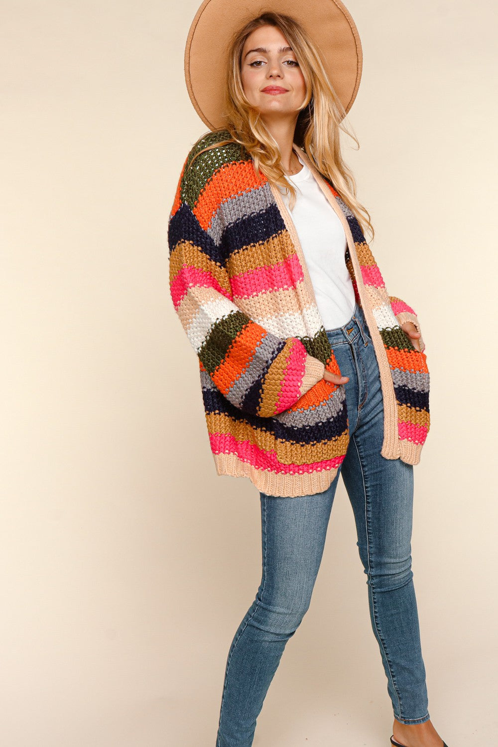 Chunky striped knit cardi