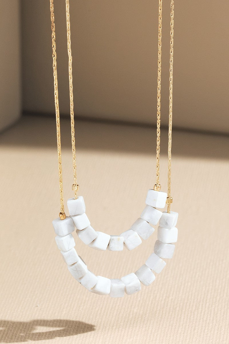 Cube Natural Stone Double Layer Necklaces