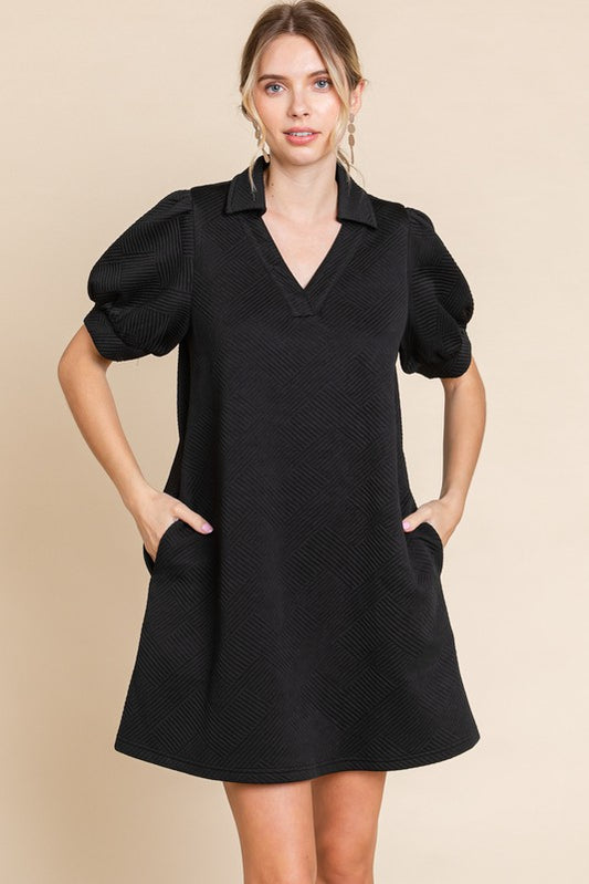 Open Collar Black Dress