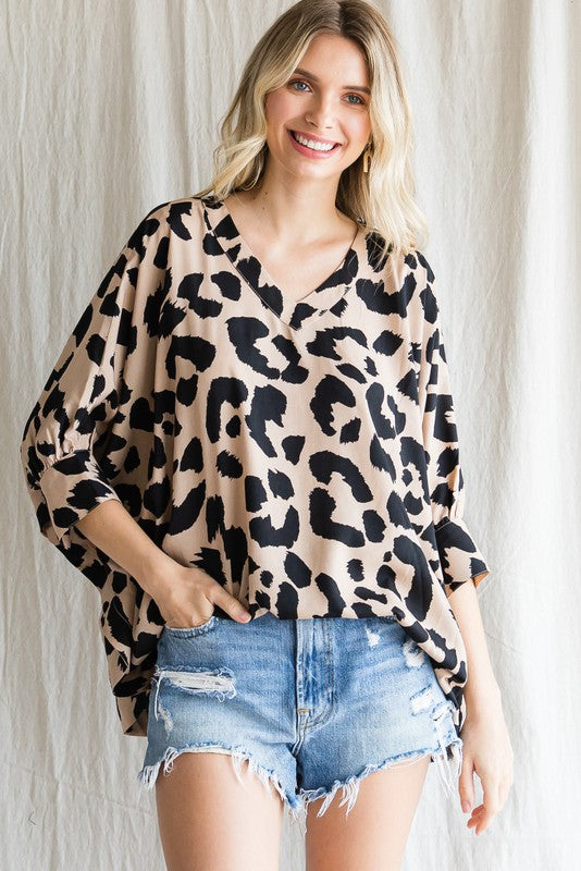 Animal print batwing top