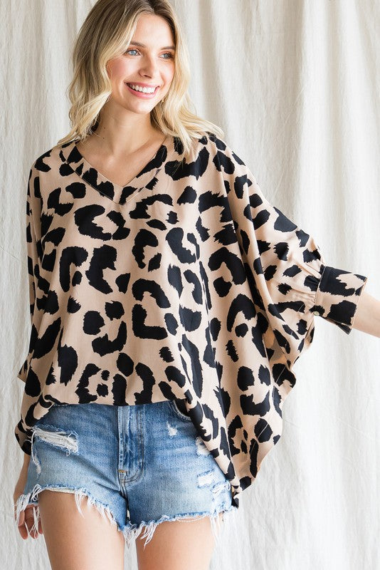 Animal print batwing top