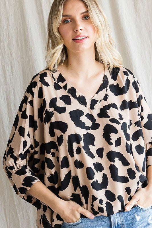 Animal print batwing top