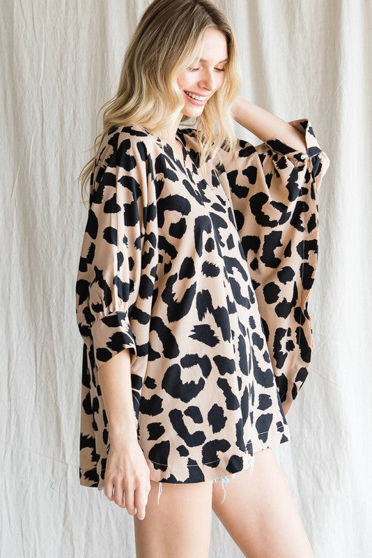 Animal print batwing top