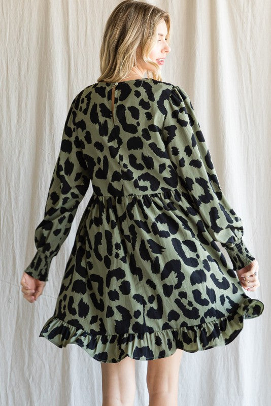 Olive green leopard dress