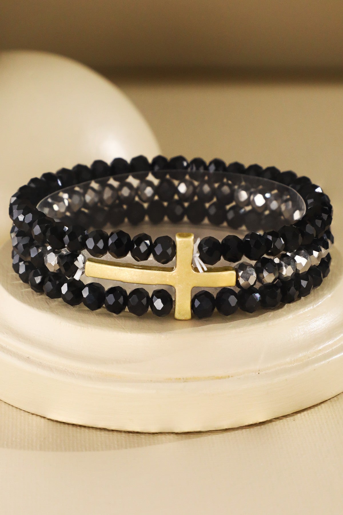 Stacked stretch cross bracelet