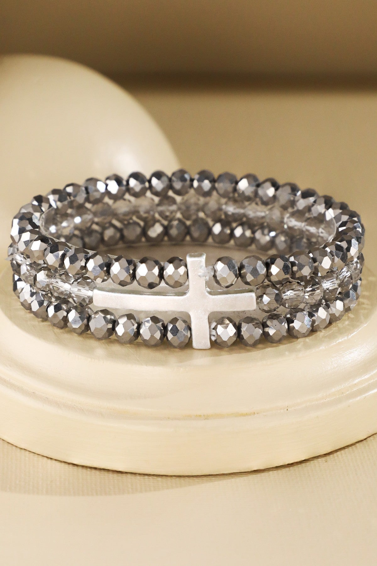 Stacked stretch cross bracelet