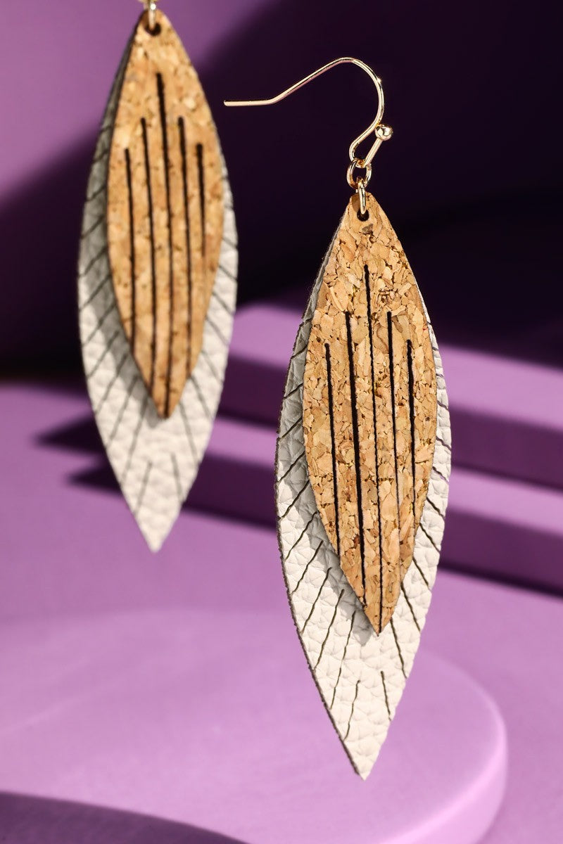 Leather and cork Leaf Earrings