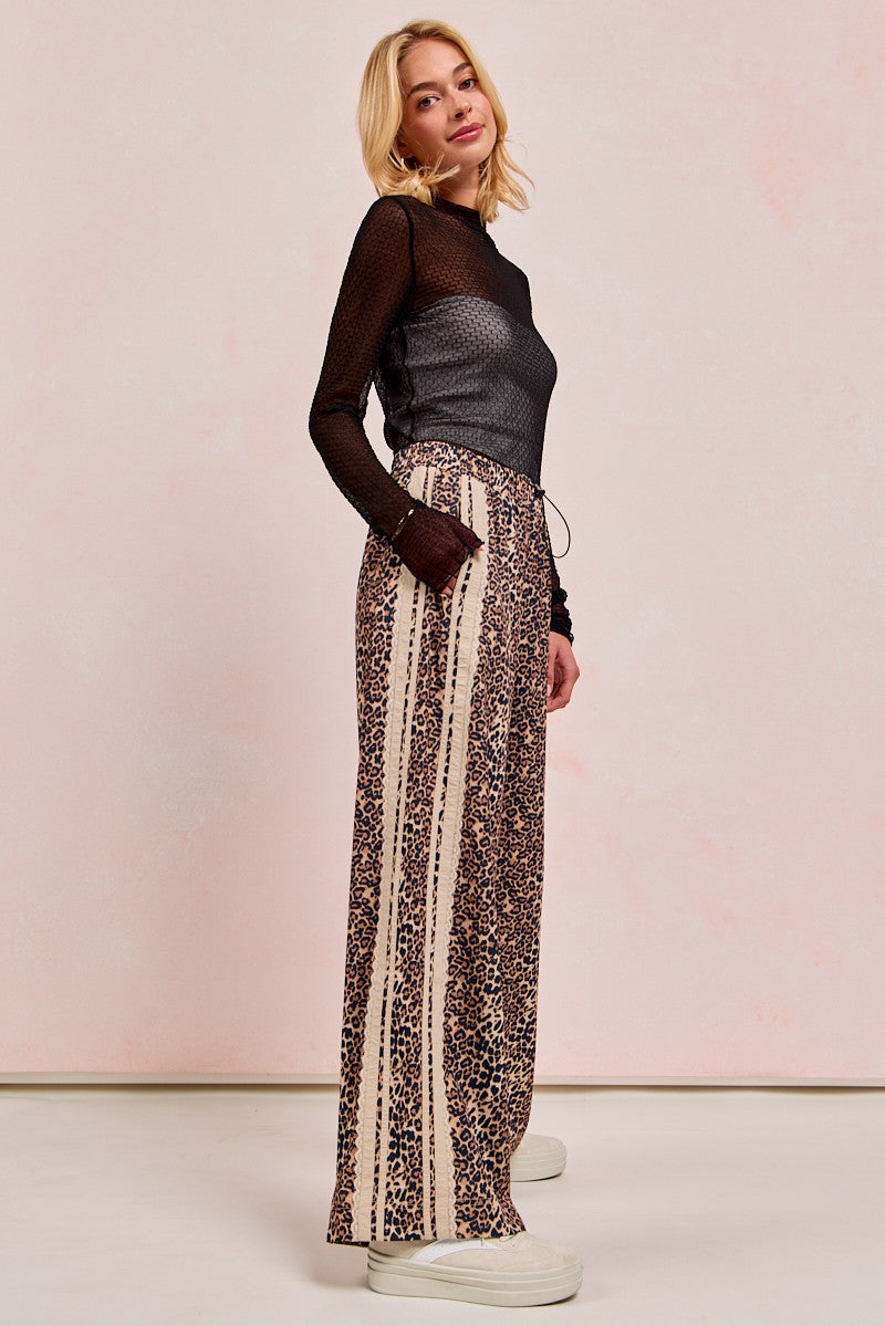 Leopard Track Pants w/Lace