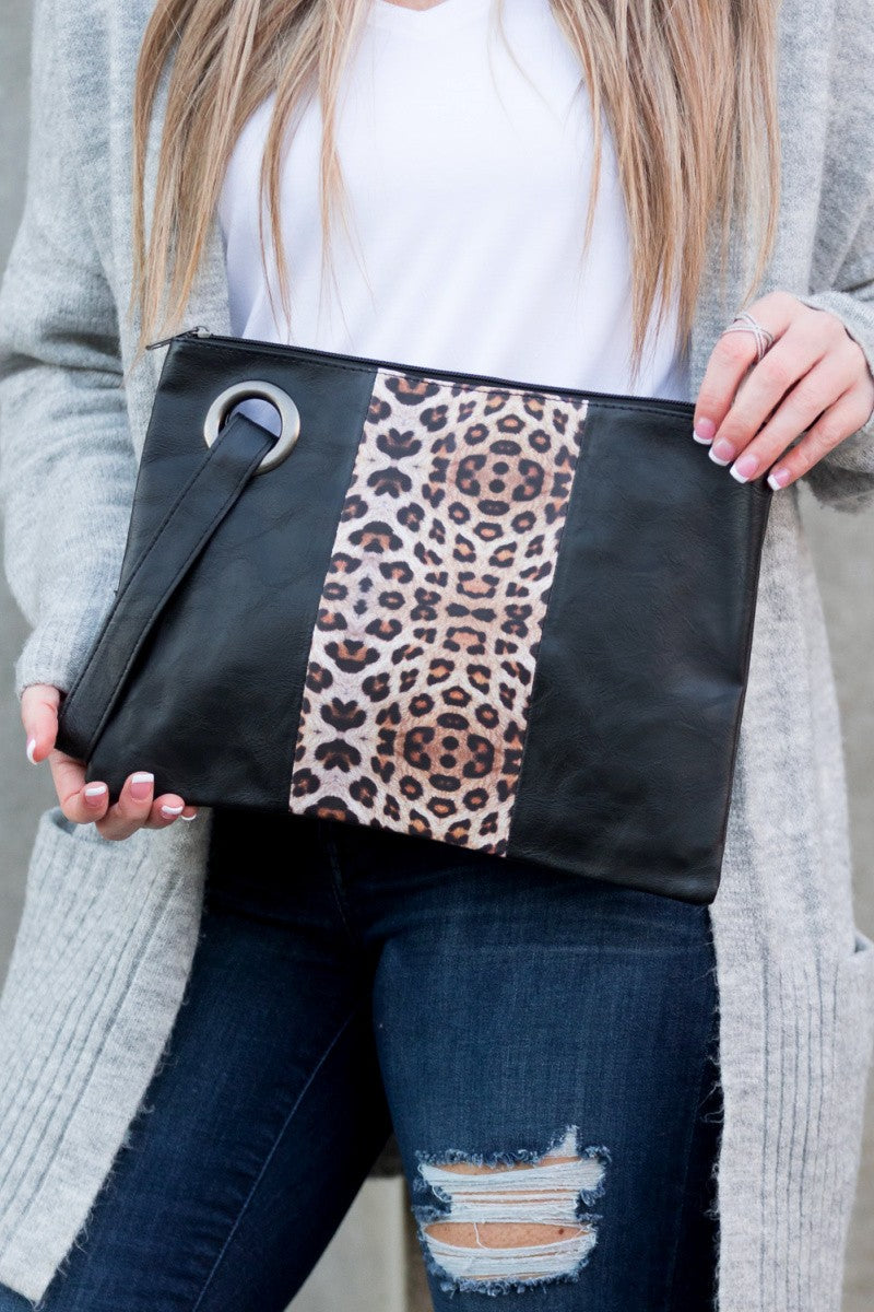 Leopard Color Block Clutch Purse