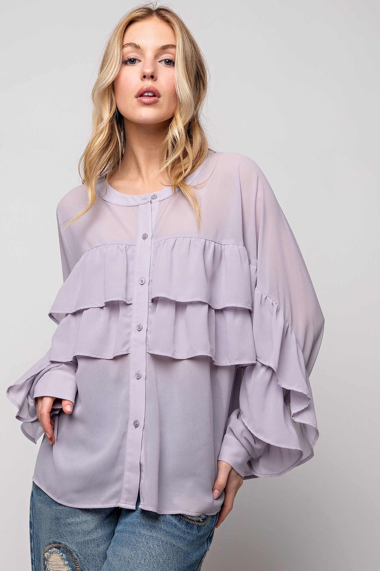 Lilac Gray Ruffled Top