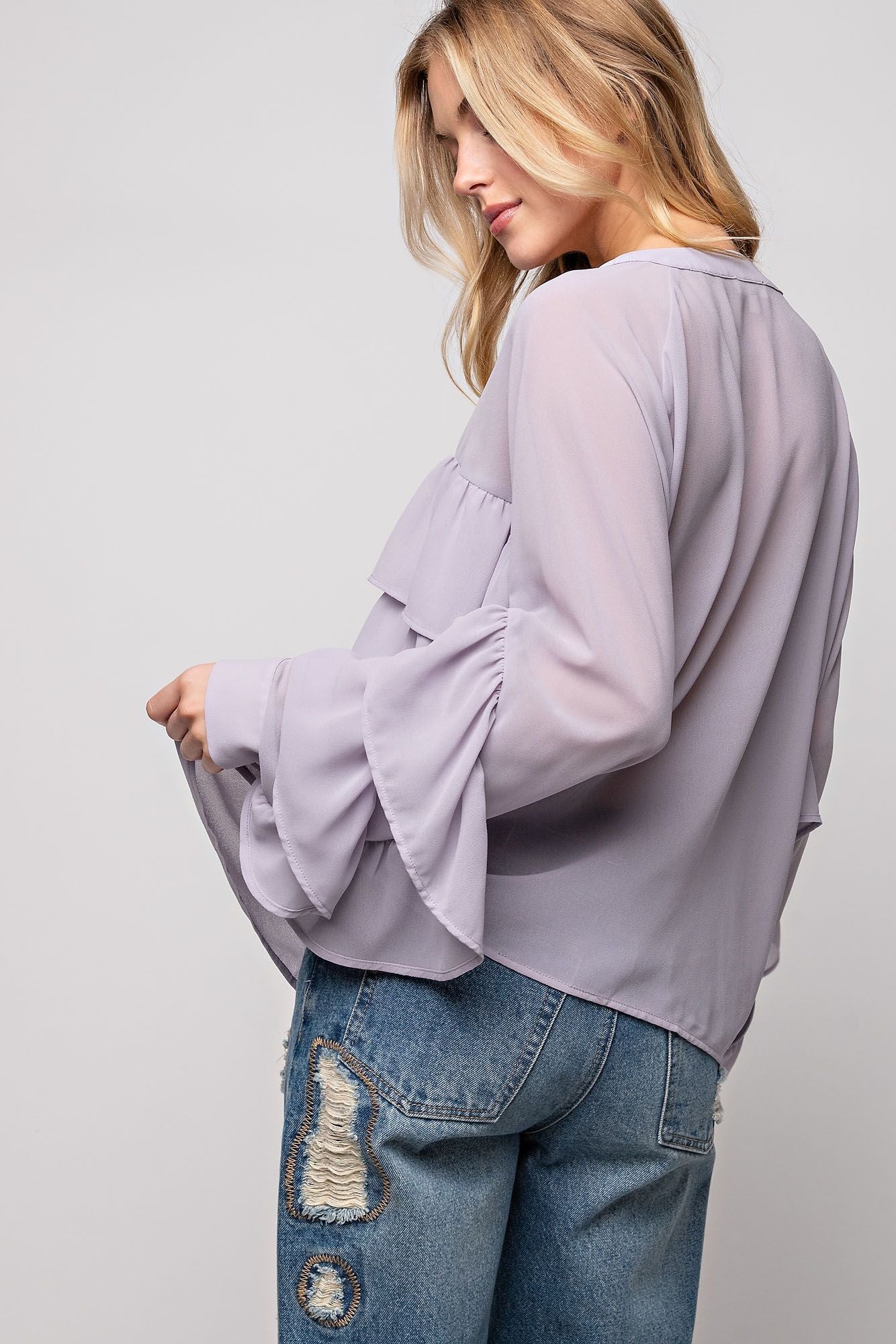 Lilac Gray Ruffled Top