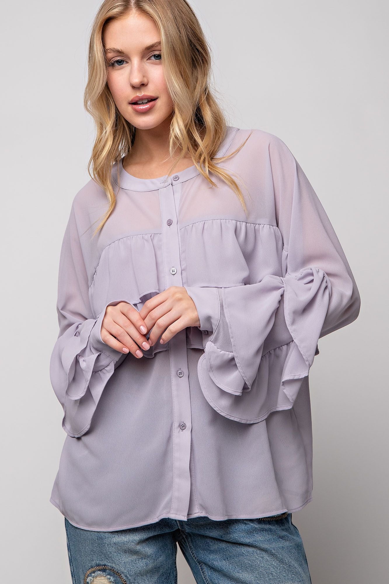 Lilac Gray Ruffled Top