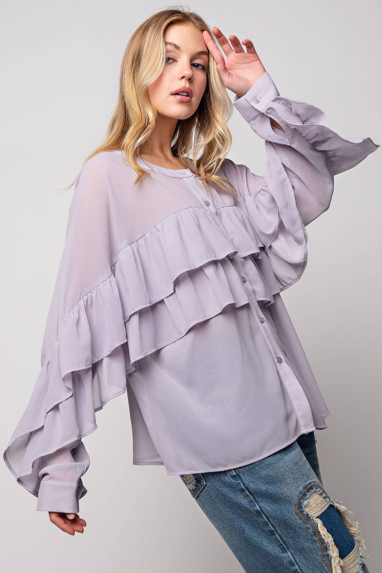 Lilac Gray Ruffled Top