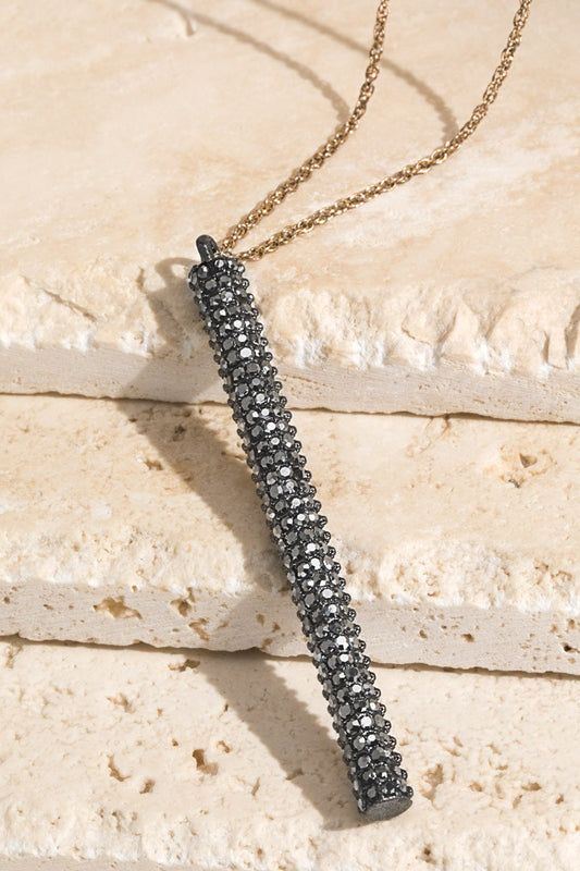 Long Pave Crystal Bar Necklace