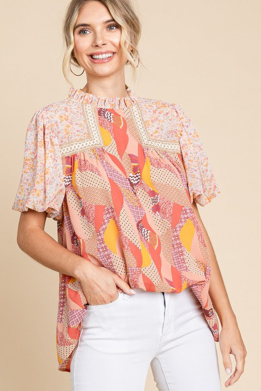 Mixed Print Mauve Top