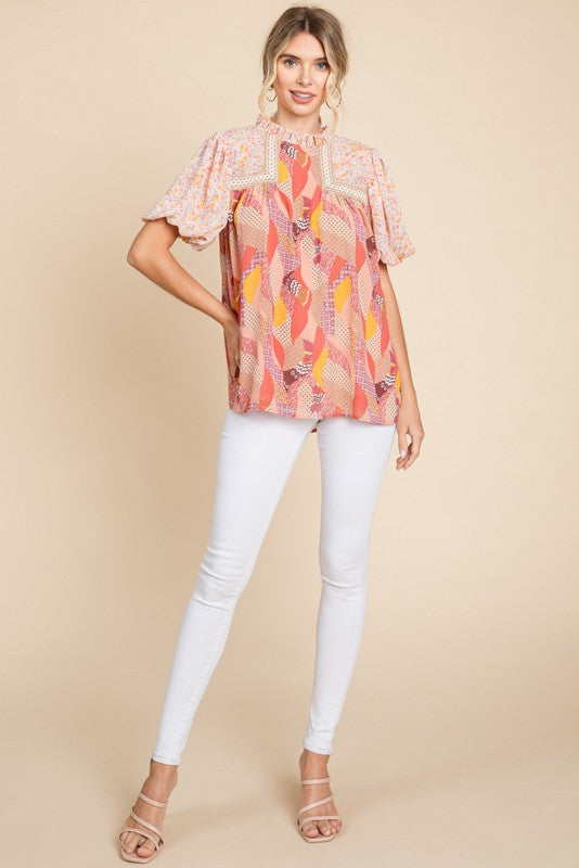 Mixed Print Mauve Top