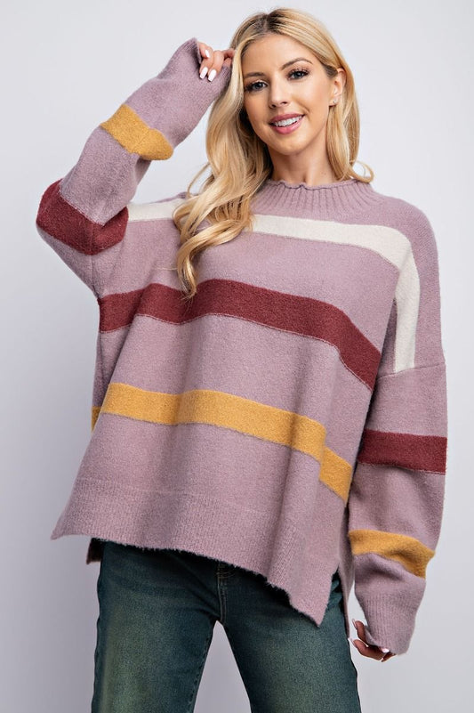 Mauve striped Loose fit Sweater