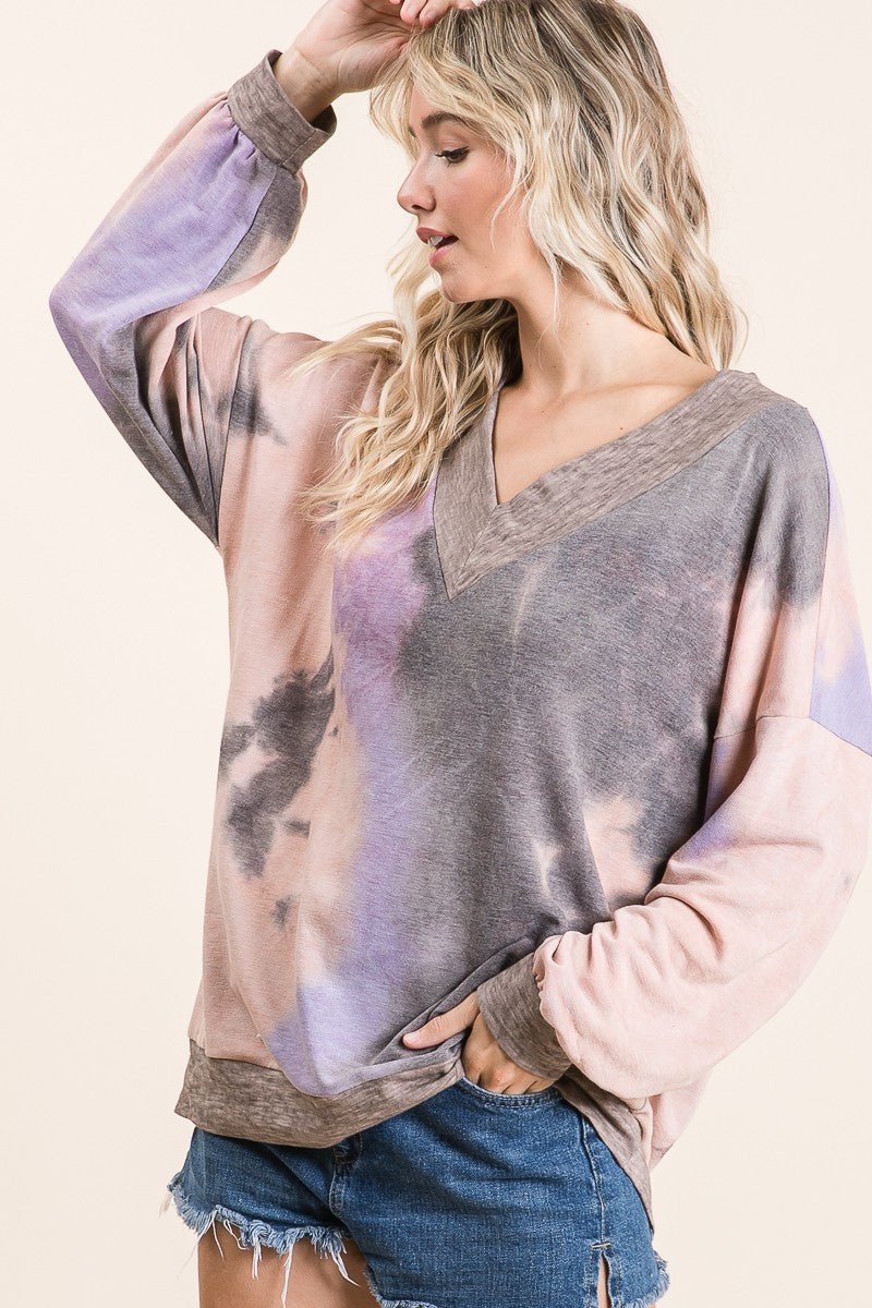 Spring Tie Dye V-neck