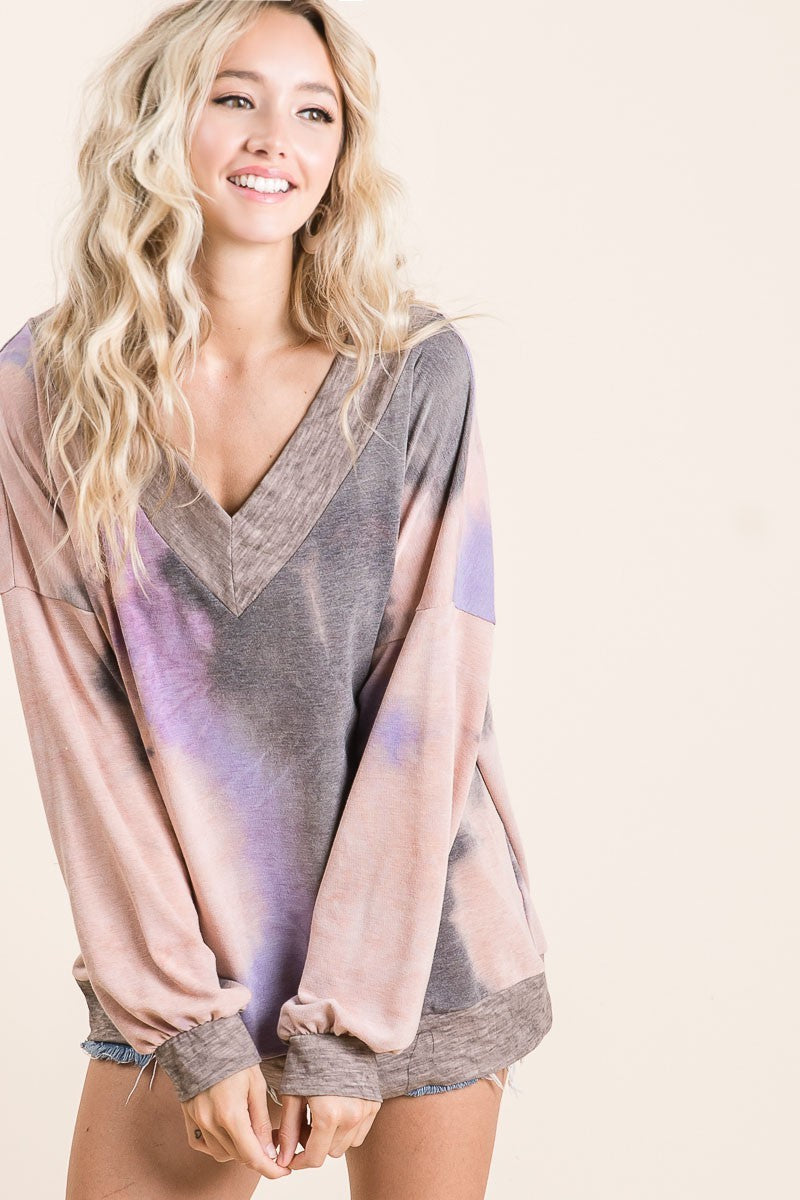 Spring Tie Dye V-neck