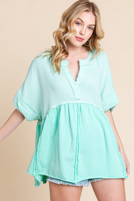 Mint Cotton Gauze Baby Doll Top