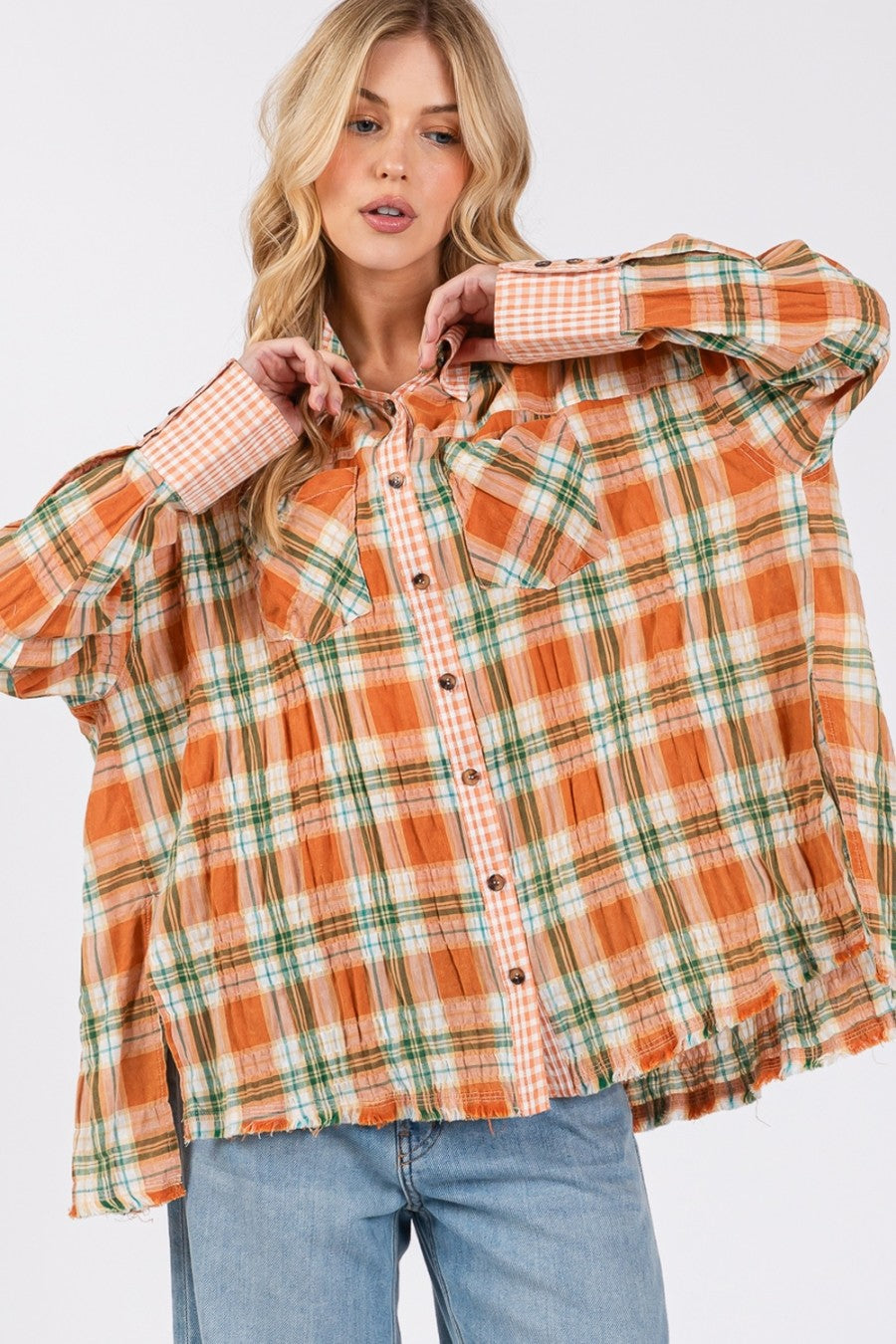 Mixed Plaid Swing Top