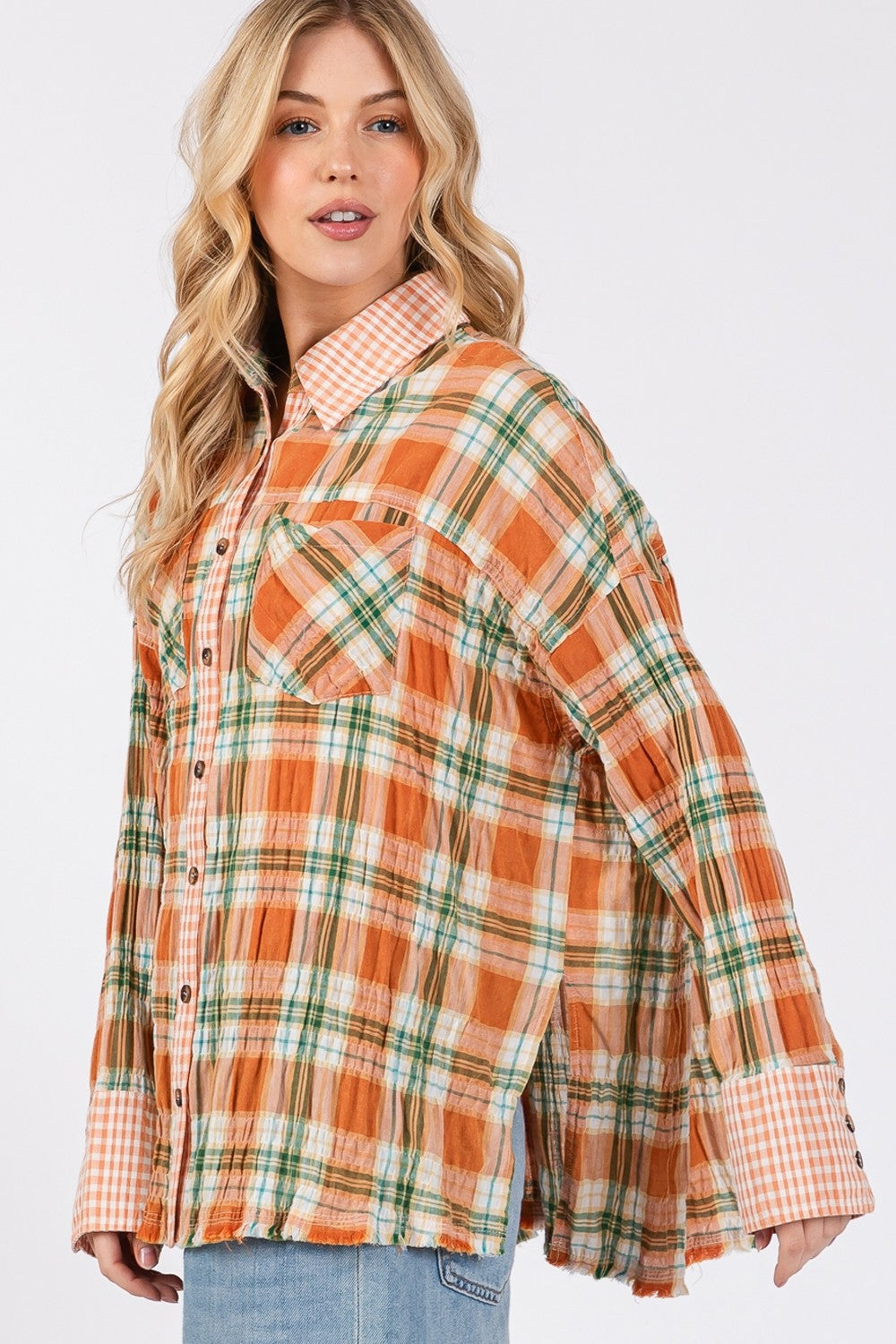 Mixed Plaid Swing Top